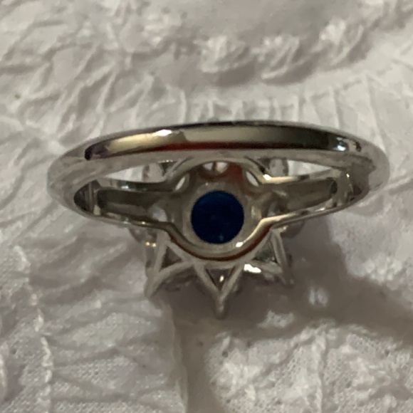 Brilliant Lab Created Sapphire & White Topaz Halo Dinner Ring Sterling Size 8 - Picture 7 of 11